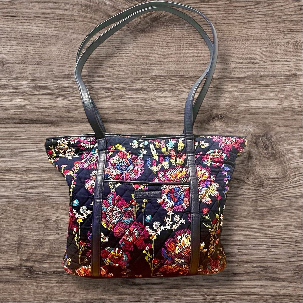 Vera Bradley Vintage Quilted Midnight Wildflower Tote Shoulder Bag Medium Multi